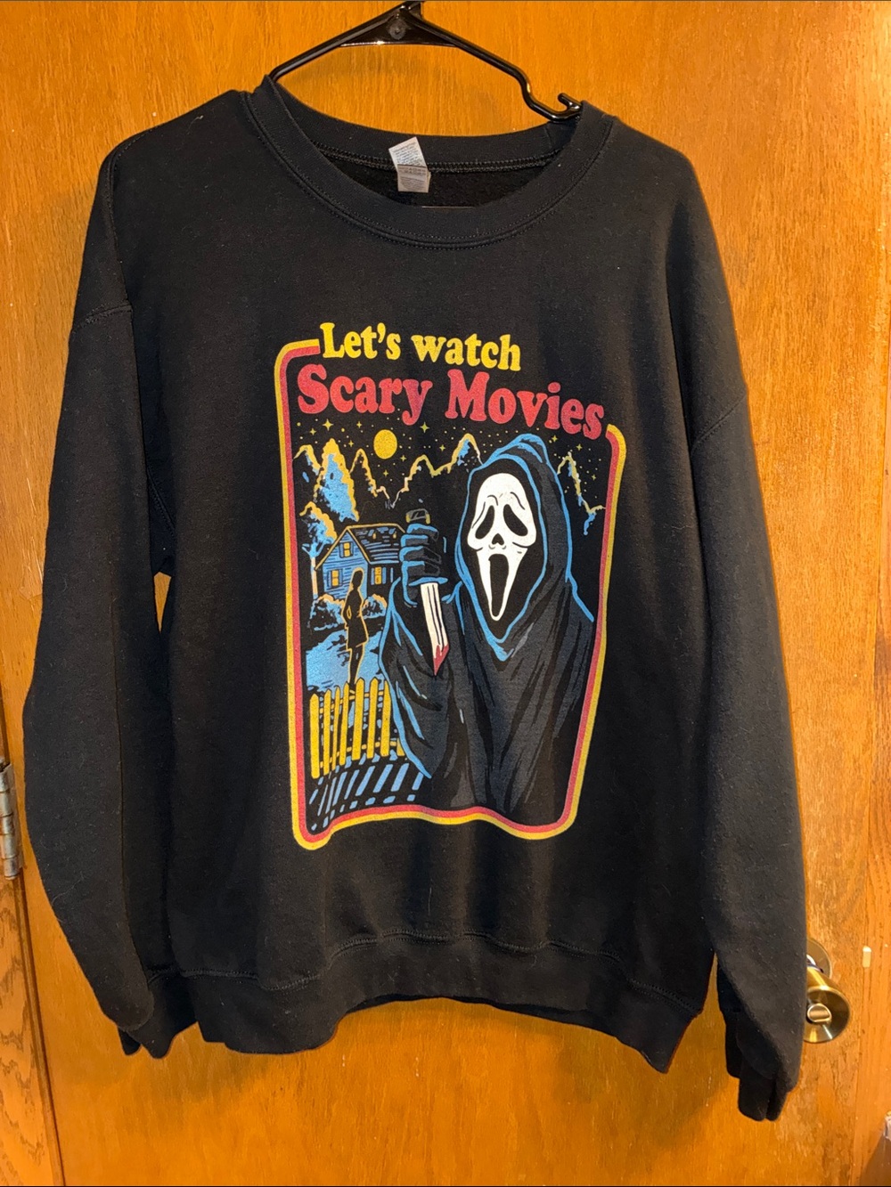 Gildan Black 'Let's Watch Scary Movies' Graphic Crewneck Sweatshirt